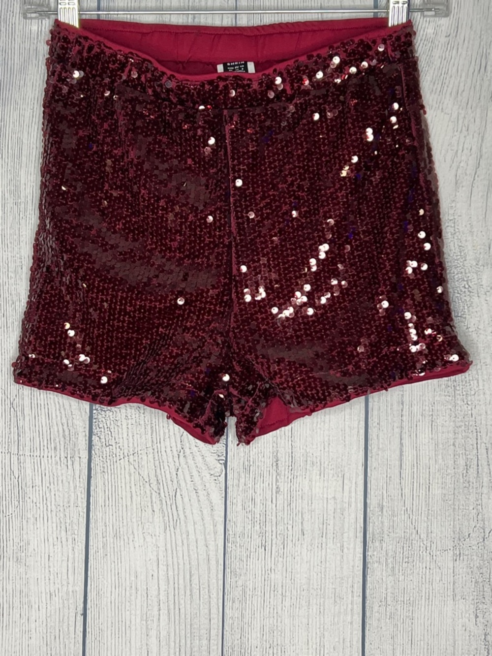 SHEIN Burgundy Sequin High-Waist Bike Shorts